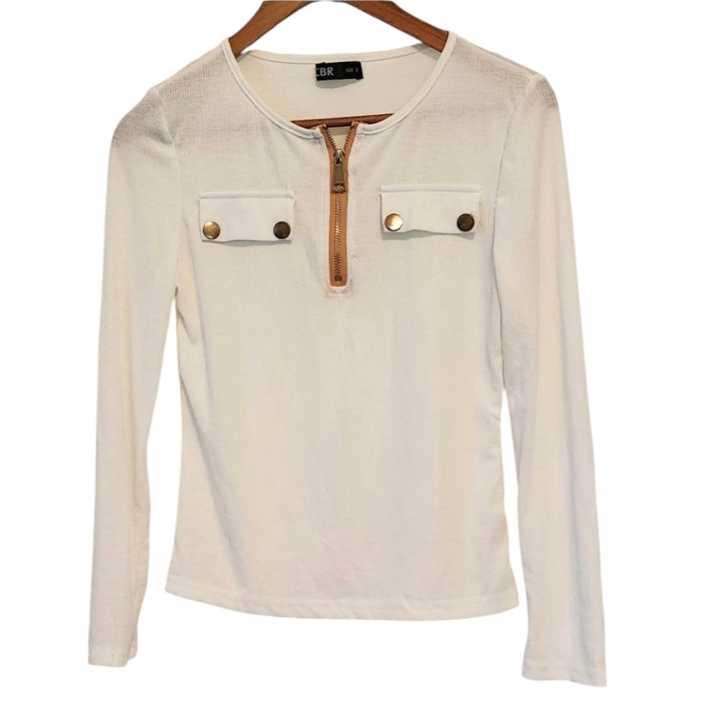 CBR Cream Button Down Shirt with Brown Accents
